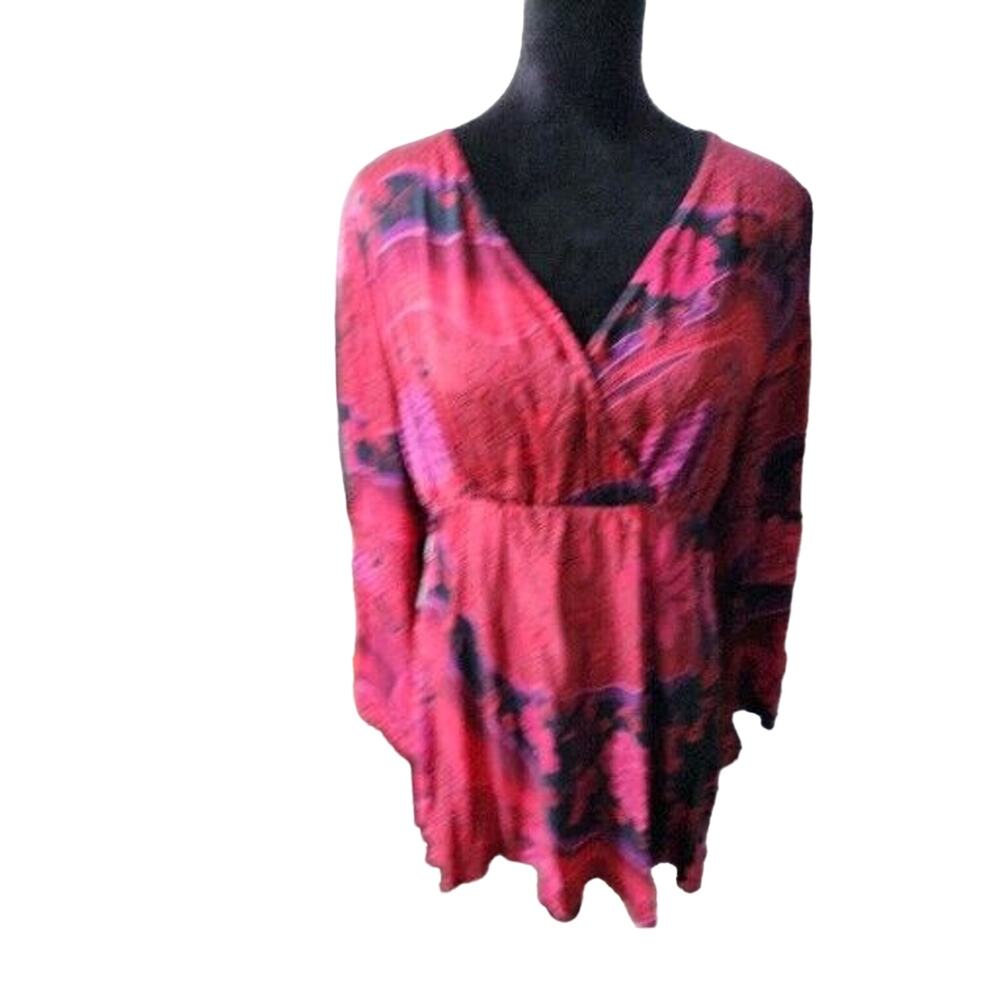 New York City Design Co. Women XL Red 100% Silk Floral Blouse Japanese Red